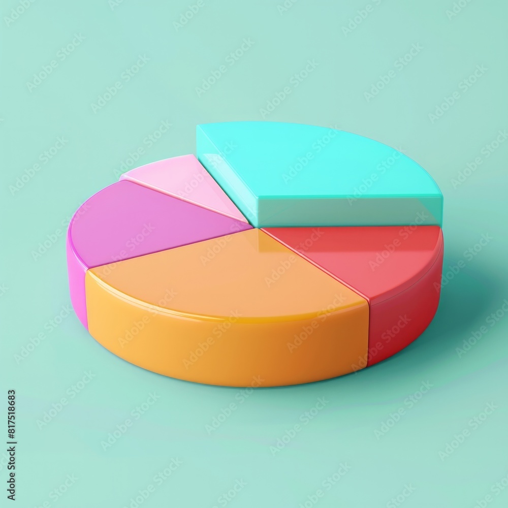 Aufkleber market share pie icon illustrate a 3d pie chart with one segment colored differently, indicating a s
