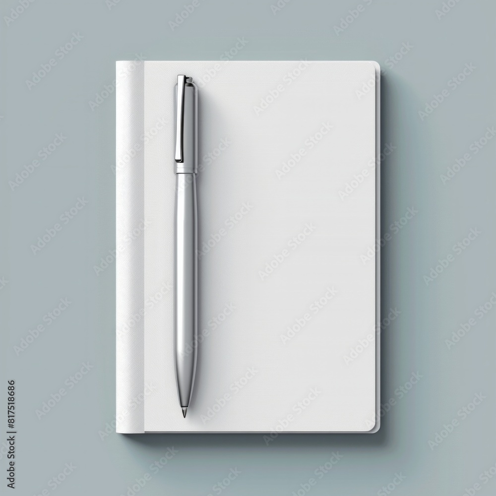 Poster Modern Notepad Icon Create a 3D icon of a sleek modern notepad with a silver pen, AI Generative
