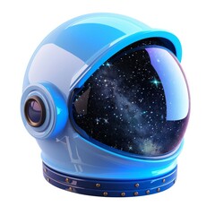 Sky Blue Astronaut Helmet Create a 3D astronaut helmet icon in sky blue, reflecting stars and the earth, AI Generative
