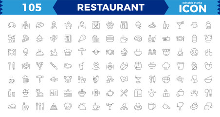 Restaurant vector line icons set. Food icon collection. Thin signs for restaurant menu. Pixel perfect. Editable Strokes,Outline icons collection. Simple vector illustration.