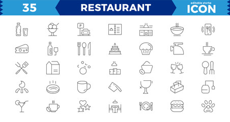 Restaurant vector line icons set. Food icon collection. Thin signs for restaurant menu. Pixel perfect. Editable Strokes,Outline icons collection. Simple vector illustration.