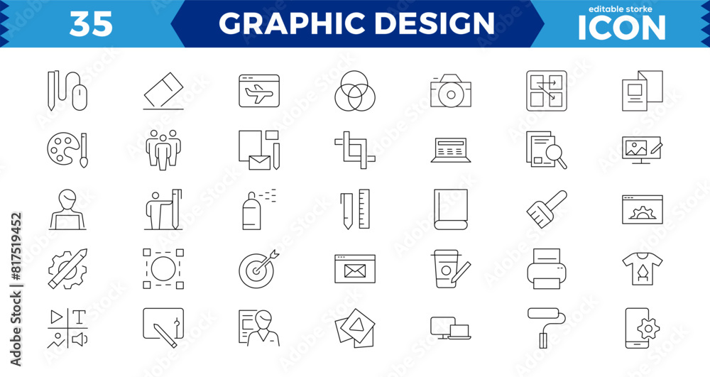 Poster pixel perfect set of thin line icons of graphic design. simple linear icons in a modern style flat, 