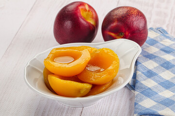 Canned peaches with sweet syrope