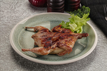 Grilled quail in the plate