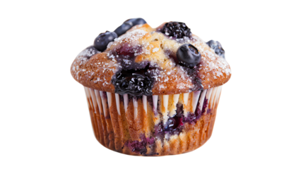 Close-up of a delicious blueberry muffin isolated on transparent background