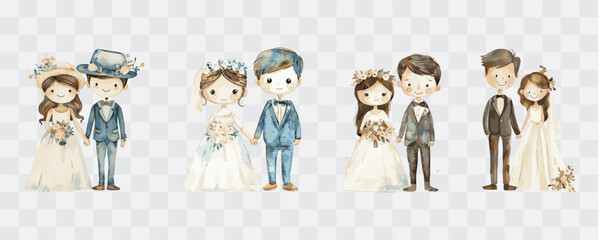Cute wedding couple watercolor isolated graphic transparent