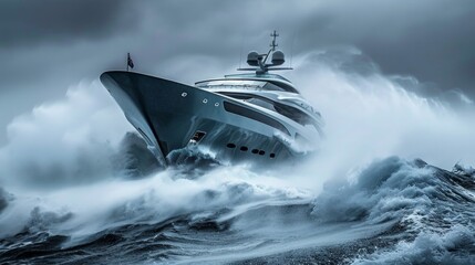 Fototapeta premium a professional photo of a side view of a huge superyacht boat navigating rough water, AI Generative