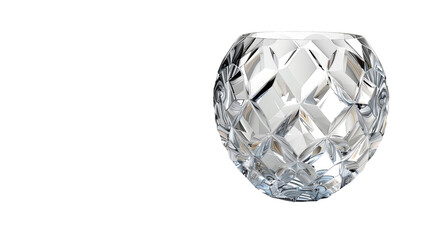 Round crystal vase with diamond-shaped facets isolated on transparent background