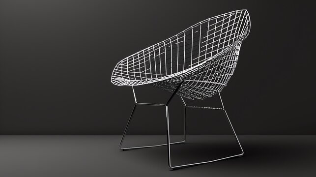Generate a high-quality render of a 3D model of a chair made of metal wire