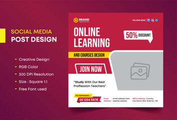 Online education social media post template design, Online course class banner design