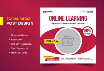 Online education social media post template design, Online course class banner design