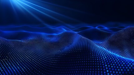 Abstract technology futuristic digital concept dot pattern with lighting glowing particles on dark blue background. 