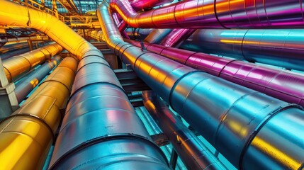 A series of pipes are shown in a variety of colors, with some being yellow, red