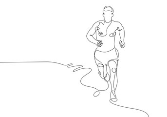 Man Runner One Line Drawing. Running Abstract Minimal Drawing. Continuous One Line Male Run Sport Illustration. Modern Trendy Contour Drawing. Vector EPS 10.