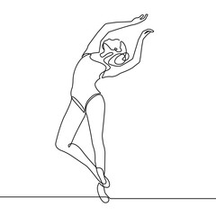 Ballerina Silhouette Continuous One Line Drawing. Woman Dancer Abstract Minimal Outline Illustration. Ballet and Dancing Concept Simple Continuous One Line Drawing. Vector EPS 10.