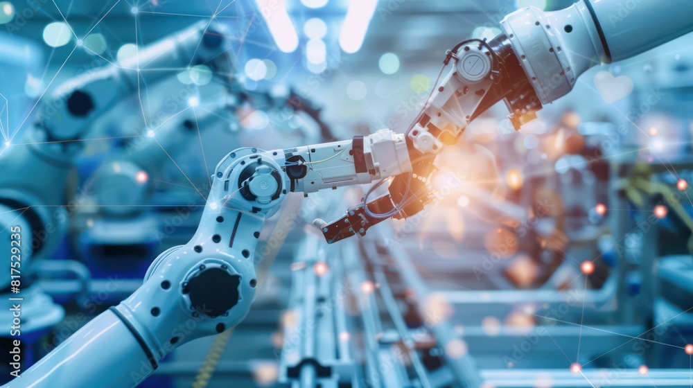 Aufkleber Two robots are touching each other in a factory