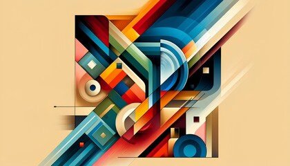 the abstract art piece created with geometric shapes and a balanced mix of vibrant and muted colors.