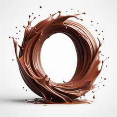 Chocolate 3D Letter O : Simple Elegance, Flowing Cocoa on White Background for Design