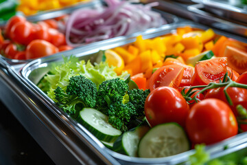 Fresh vegetables in a salad bar at a restaurant. Selective focus