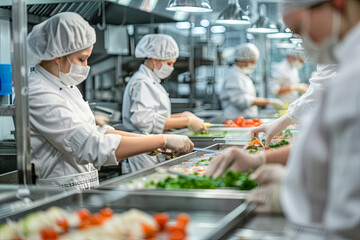 Food processing workers diligently ensuring smooth operations and quality products