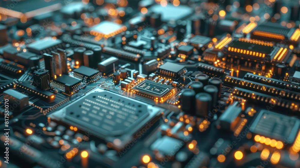 Poster a close up of a computer chip with many small lights on it