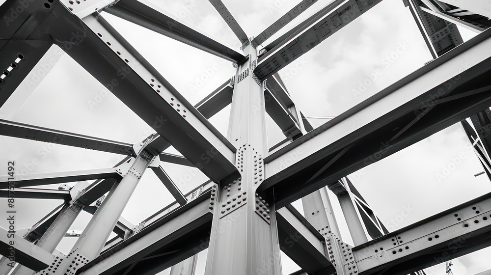 Poster a close up of a steel structure with many rivets and bolts