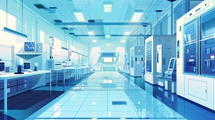 A large, empty room with white walls and blue floors