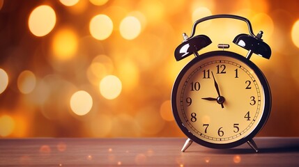 Closeup alarm clock on a blurred background