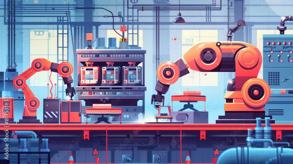 Aufkleber A factory scene with robots and machinery