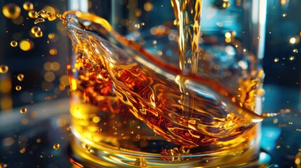 A glass of liquid with a splash of it on the side
