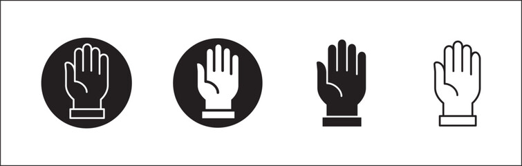 Hands icon set. Palm hand inside circle sign. Raise hand sign. Hands gesture symbol. Vector graphic design illustration isolated in white background.