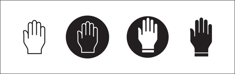 Hands icon set. Palm hand inside circle sign. Raise hand sign. Hands gesture symbol. Vector graphic design illustration isolated in white background.