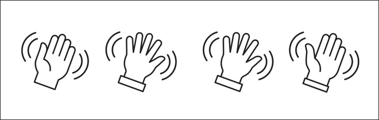Palm hand icon set. Wave hands icon. Hand gesture sign. Hands icon symbol of greeting, goodbye, hello. Vector graphic design in outline round style for user interface and buttons.