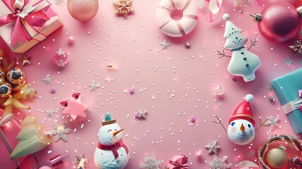 Soft Pink Holiday Festivities: Design a festive holiday background with soft pink tones,