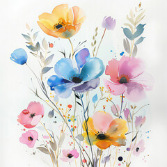 illustration of peony flowers in watercolor style.