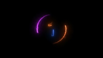 Abstract countdown one number, orange and royal blue color, neon light illustration. Black background orange and magenta circle 4k illustration.	
