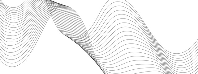 Vector wavy grey lines flowing smooth digital futuristic technology curve ocean black gradient color on transparent background. Design for technology, science, music, sound, banner, poster, modern.