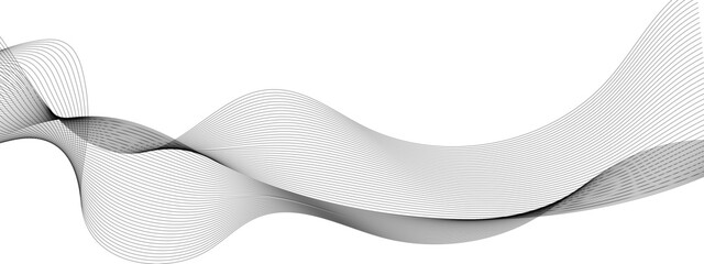 Vector wavy grey lines flowing smooth digital futuristic technology curve ocean black gradient color on transparent background. Design for technology, science, music, sound, banner, poster, modern.