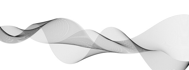 Vector wavy grey lines flowing smooth digital futuristic technology curve ocean black gradient color on transparent background. Design for technology, science, music, sound, banner, poster, modern.
