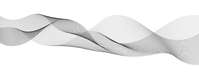 Vector wavy grey lines flowing smooth digital futuristic technology curve ocean black gradient color on transparent background. Design for technology, science, music, sound, banner, poster, modern.