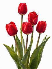 red tulips on white background, close-up, vertical orientation