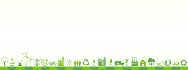 Green banner template and background with empty space for Sustainable development, Eco friendly, CSR, ESG, Go green