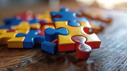 Puzzle as a symbol of the autism spectrum Family Support: Imagery portraying a family engaged in supportive activities ,hold hand together realistic hyperrealistic 