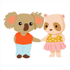 Cute Koala and bear girl holding hands together.