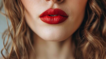 Close-Up of Woman's Red Lips and Curly Hair
