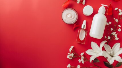 body care from a cosmetologist on a red background