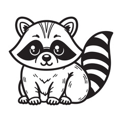 Line art of raccoon cartoon sitting vector