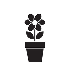 Flower and flowerpot silhouette icon. Vector.