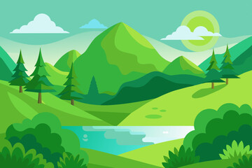 Beautiful Green Nature Scenery Landscape vector Illustration