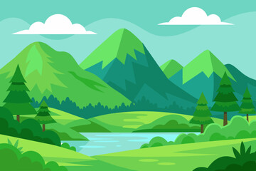 Beautiful Green Nature Scenery Landscape vector Illustration